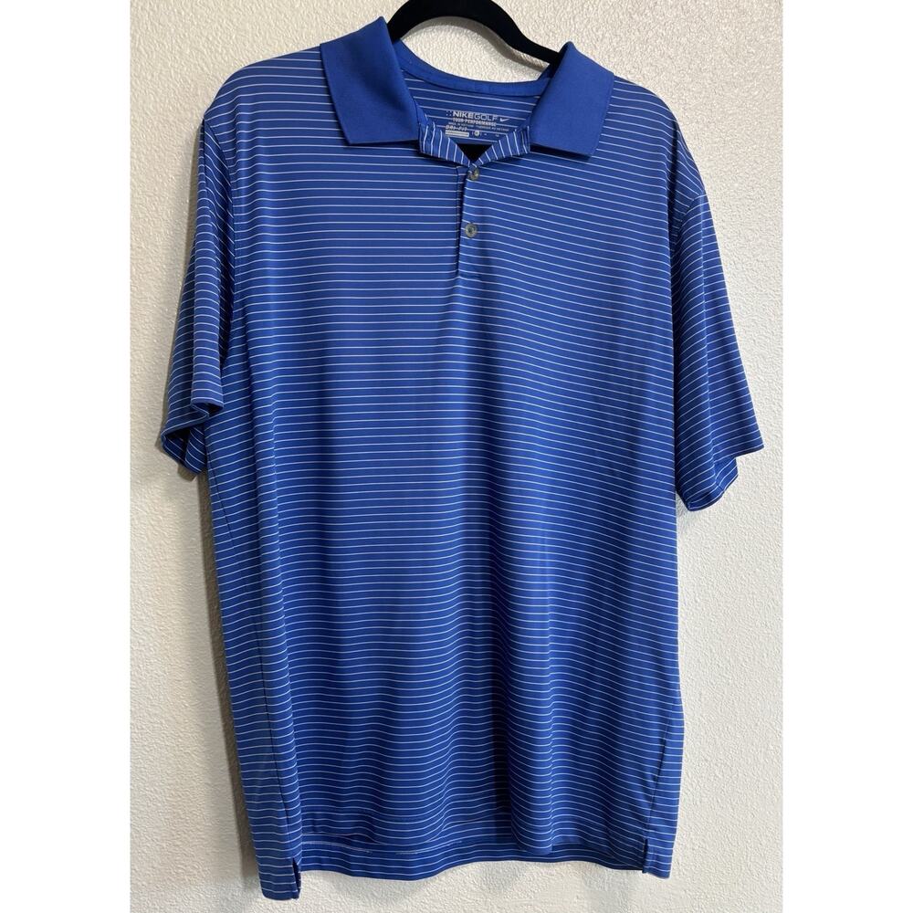 Nike Golf Tour Performance Dri-Fit Polo Shirt Blue White Striped Active Mens XL